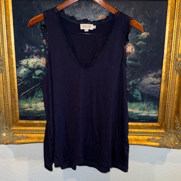 Molly Bracken Tops - Molly Bracken Navy Lace Trim Stretch Tank Top Blouse Layering Piece Size M